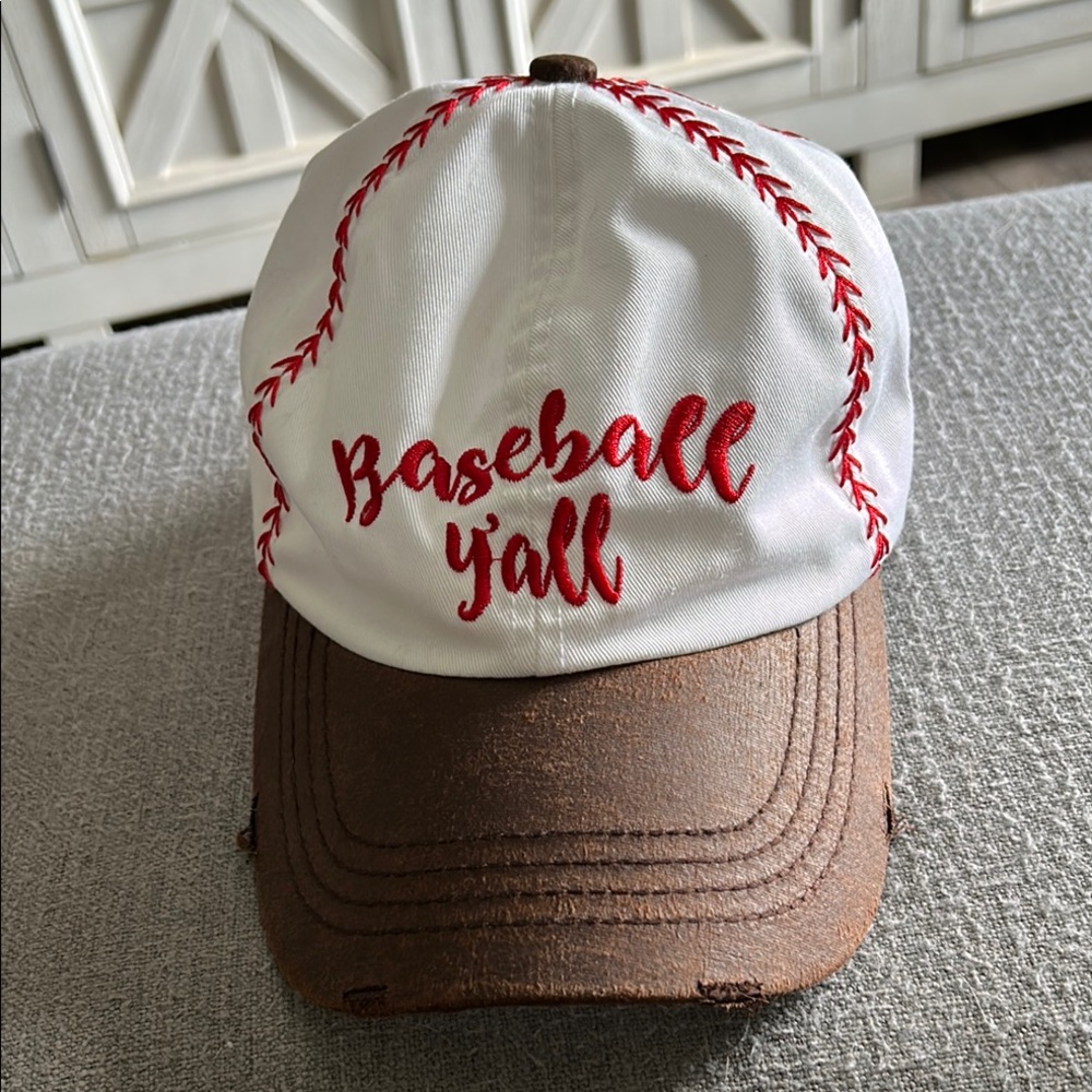 Baseball Y'all Cap in White and Brown
